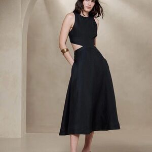 Banana Republic Lina Linen 2 Petite Black Cutout Midi Dress